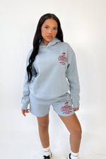 Studio Leisure baby blue palm tree embroidered premium relaxed hoodie